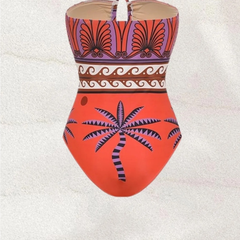 Woman’s Orange and Purple cut out One Piece with Intricate Floral Design